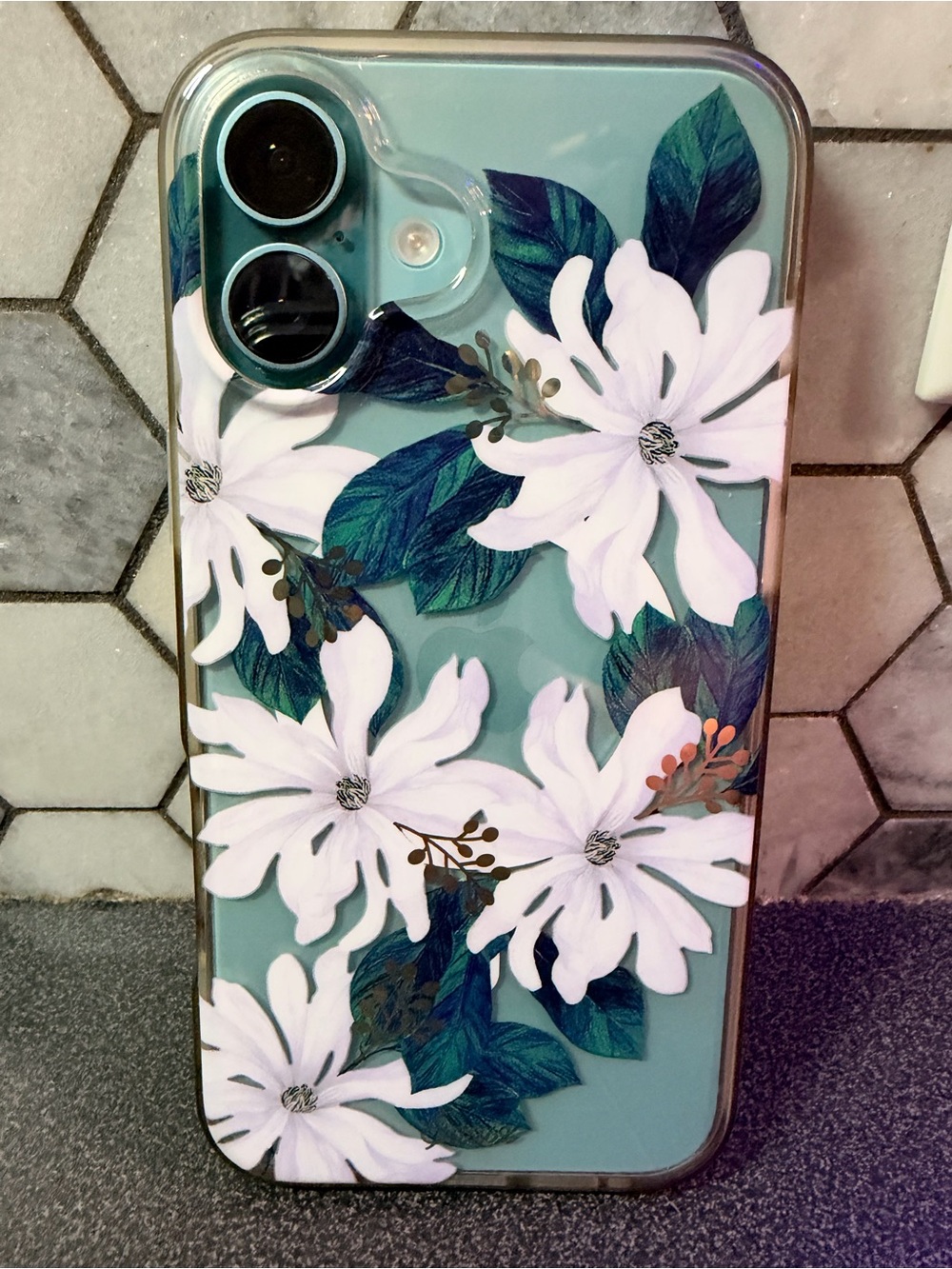 Sonix Floral Protective Phone Case - White Flowers on Green
